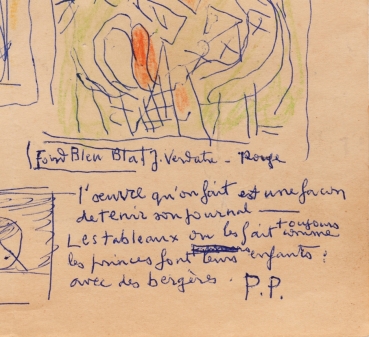 Sur 1 esquisse au stylo bleu et crayons de couleur datant de 1963, Roger Bissière écrit - Copie.jpeg